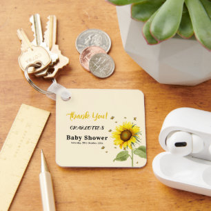 Watercolor Sunflower with Butterflies Baby Shower Key Ring