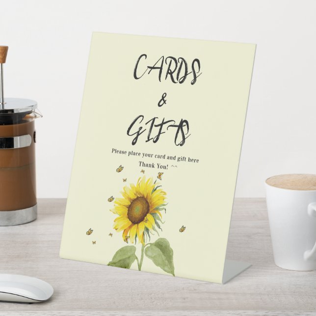 Watercolor Sunflower with Butterflies Baby Shower Pedestal Sign (In SItu)