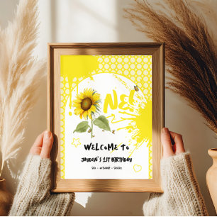 Watercolor Sunflower with Butterflies Welcome Sign