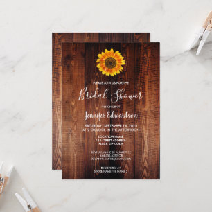 Watercolor sunflower wood Bridal Shower Invitation