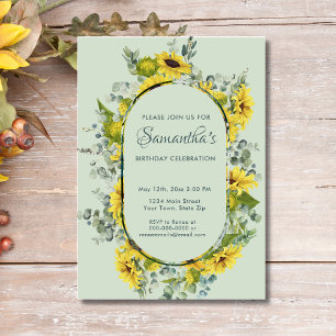 Watercolor Sunflower Wreath Birthday Party  Invitation