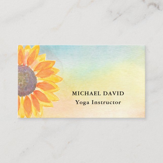 Watercolor Sunflower Yoga Instructor  Business Card (Front)