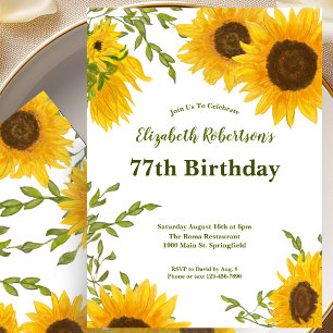 Watercolor Sunflowers 77th Birthday Invitation