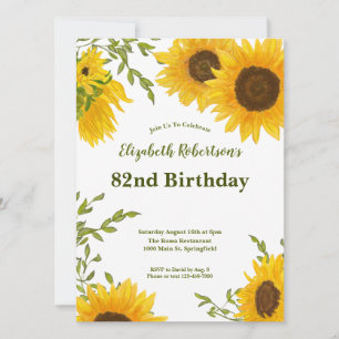 Watercolor Sunflowers 82nd Birthday Invitation