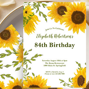 Watercolor Sunflowers 84th Birthday Invitation