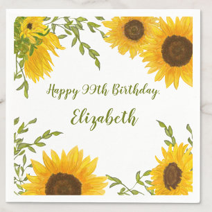 Watercolor Sunflowers 99th Birthday Napkins