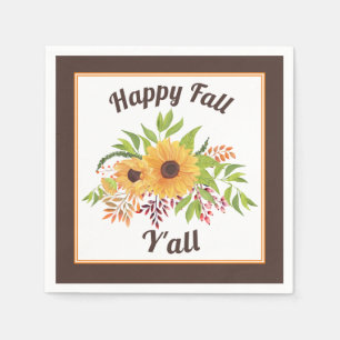 Watercolor sunflowers and berries Happy fall Y'all Napkin