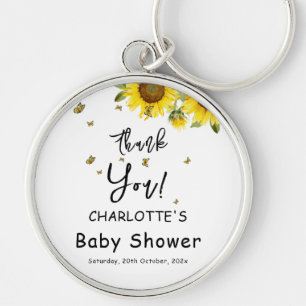 Watercolor Sunflowers and Butterflies Baby Shower Key Ring