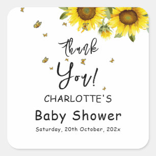 Watercolor Sunflowers and Butterflies Baby Shower Square Sticker