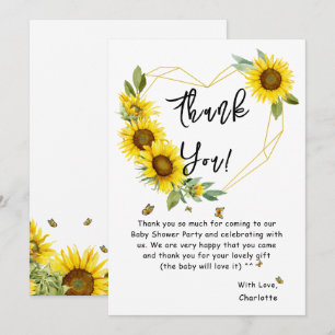 Watercolor Sunflowers and Butterflies Baby Shower Thank You Card
