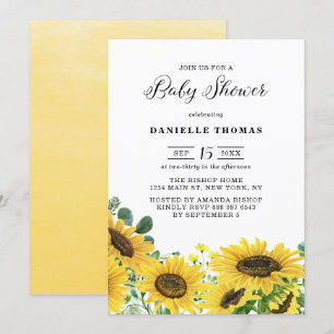 Watercolor Sunflowers and Eucalyptus Baby Shower Invitation