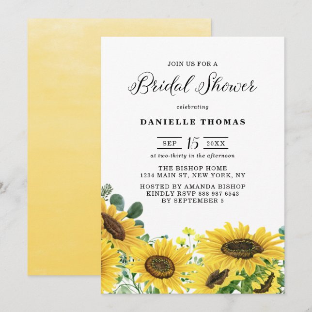 Watercolor Sunflowers and Eucalyptus Bridal Shower Invitation (Front/Back)