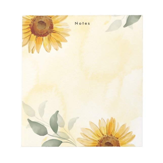 Watercolor Sunflowers and Eucalyptus Personalised  Notepad (Front)