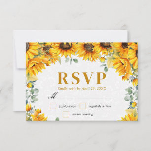 Watercolor Sunflowers and Eucalyptus Wedding RSVP Card