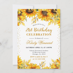 Watercolor Sunflowers and Gold Glitter Birthday Invitation