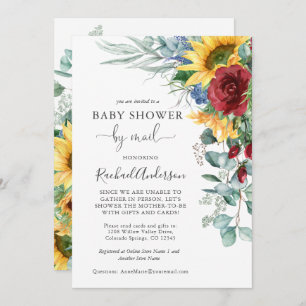 Watercolor Sunflowers Baby Shower by Mail Invitation