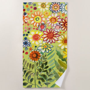 watercolor sunflowers beach towel