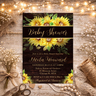 Watercolor Sunflowers Border Frame Baby Shower Invitation