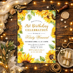 Watercolor Sunflowers Border Frame  Birthday Invitation