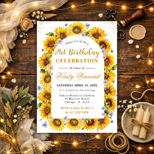 Watercolor Sunflowers Border Frame  Birthday Invitation