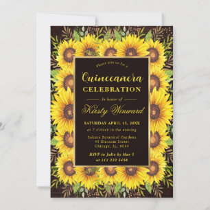 Watercolor Sunflowers Border Frame Quinceanera Invitation