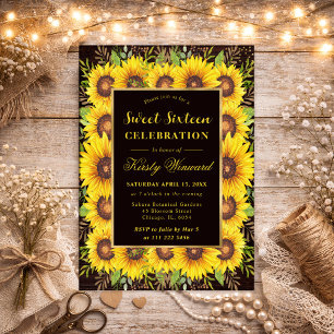 Watercolor Sunflowers Border Frame Sweet 16 Invitation