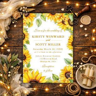 Watercolor Sunflowers Border Frame Wedding Invitation