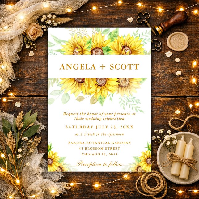 Watercolor Sunflowers Border Frame Wedding Invitation (Creator Uploaded)