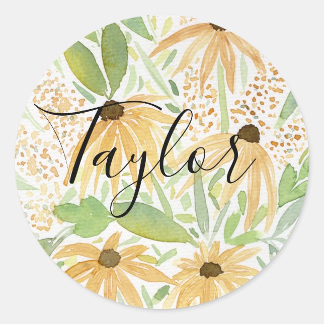 Watercolor Sunflowers, Botanical Art  Classic Round Sticker (Front)