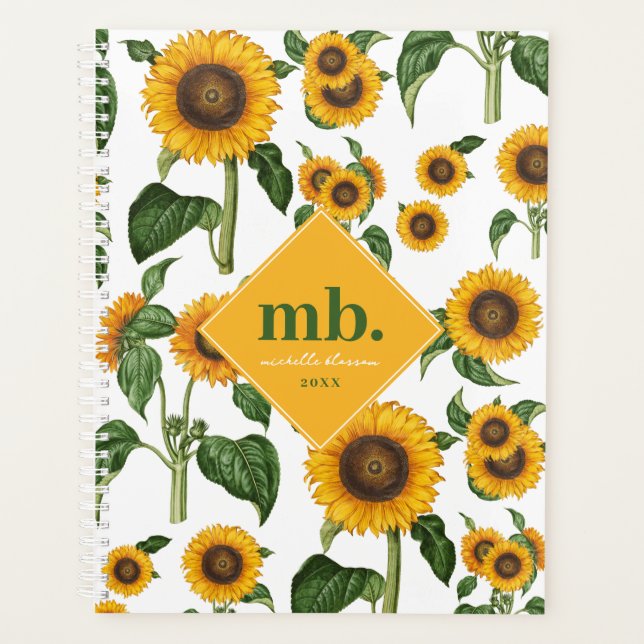Watercolor Sunflowers Botanical Foliage Greenery Planner (Front)