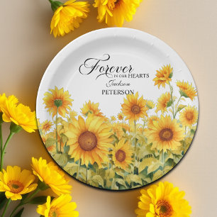 Watercolor Sunflowers Celebration Of Life Funeral Paper Plate