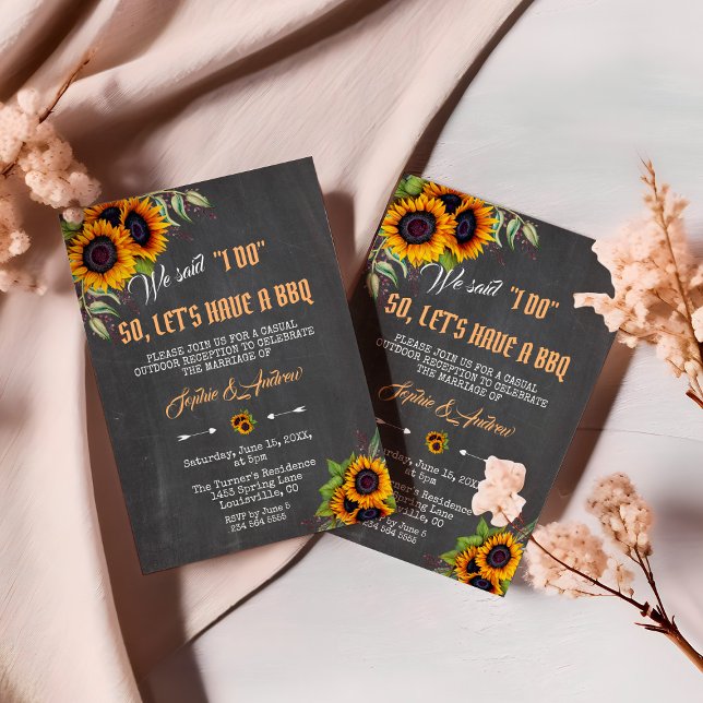 Watercolor Sunflowers Chalkboard Wedding I DO BBQ Invitation (Creator Uploaded)