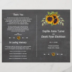 Watercolor Sunflowers Chalkboard Wedding Program Flyer