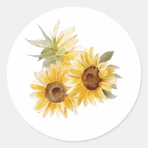 Watercolor Sunflowers Classic Round Sticker
