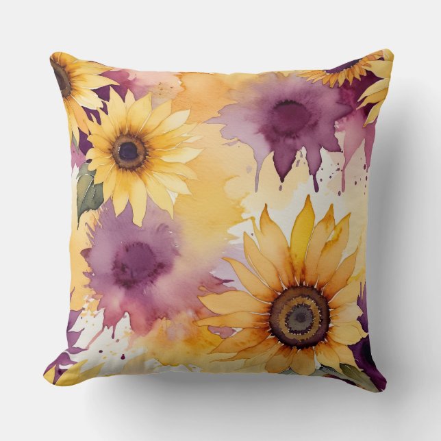 Watercolor Sunflowers Cushion (Front)
