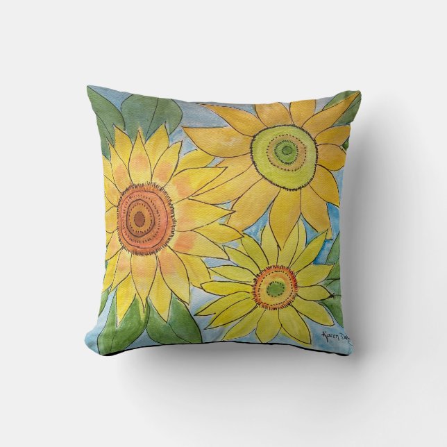 Watercolor sunflowers cushion (Front)