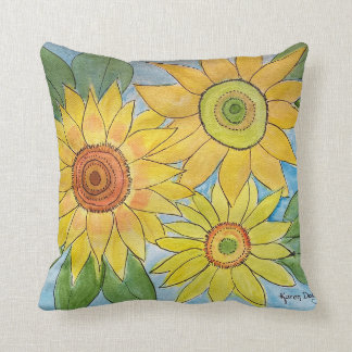 Watercolor sunflowers cushion