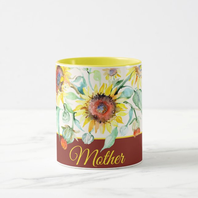 Watercolor sunflowers customisable  mug (Center)
