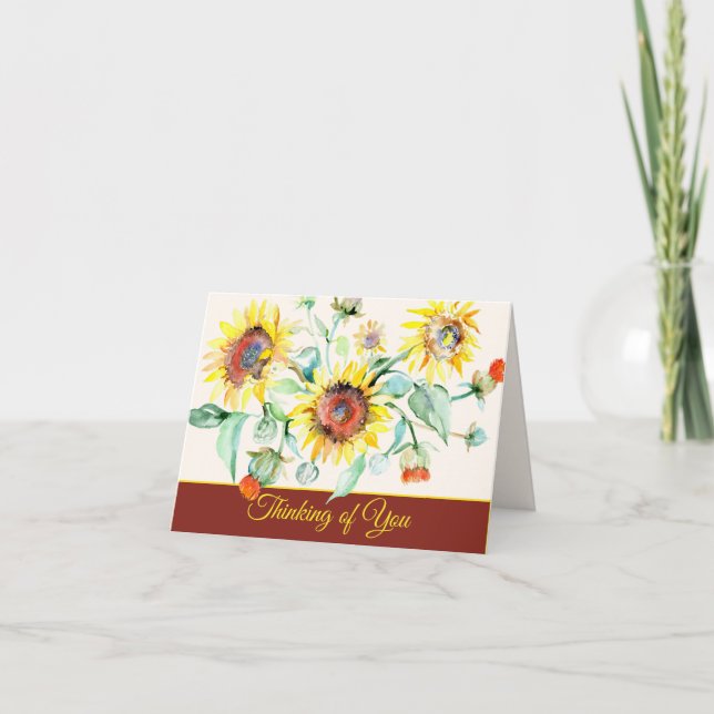 Watercolor sunflowers customisable note card (Front)