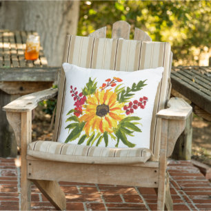 Watercolor Sunflowers Cute Modern Pretty Cushion