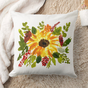 Watercolor Sunflowers Cute Modern Pretty Cushion