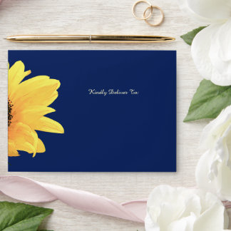 Watercolor Sunflowers dark blue Wedding Envelope