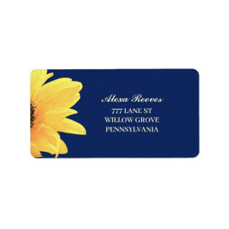 Watercolor Sunflowers dark blue Wedding Label
