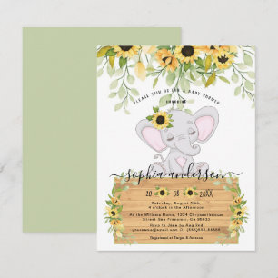 Watercolor Sunflowers & Elephant Girl Baby shower  Invitation