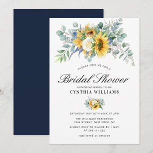 watercolor sunflowers eucalyptus bridal shower invitation