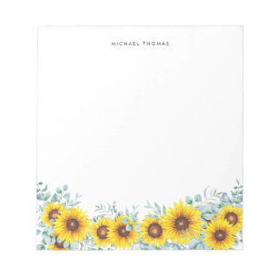 Watercolor Sunflowers & Eucalyptus Personalised Notepad
