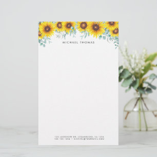 Watercolor Sunflowers & Eucalyptus Personalised Stationery