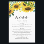 Watercolor Sunflowers Eucalyptus Wedding Menu Card<br><div class="desc">Add a rustic floral accent to your event's tablescape with this sunflower menu cards. It features watercolor illustrations of sunflowers and eucalyptus leaves. Personalise by adding names and menu details. These sunflowers menu cards are perfect for summer and fall weddings. bridal showers,  baby showers,  birthdays and similar parties.</div>