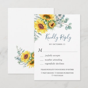 Watercolor Sunflowers Eucalyptus Wedding RSVP Card