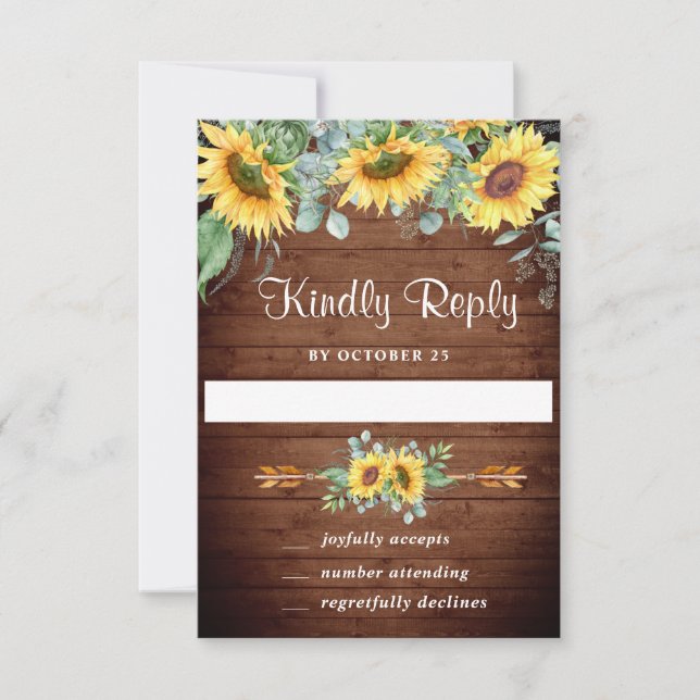 Watercolor Sunflowers Eucalyptus Wedding RSVP Card (Front)